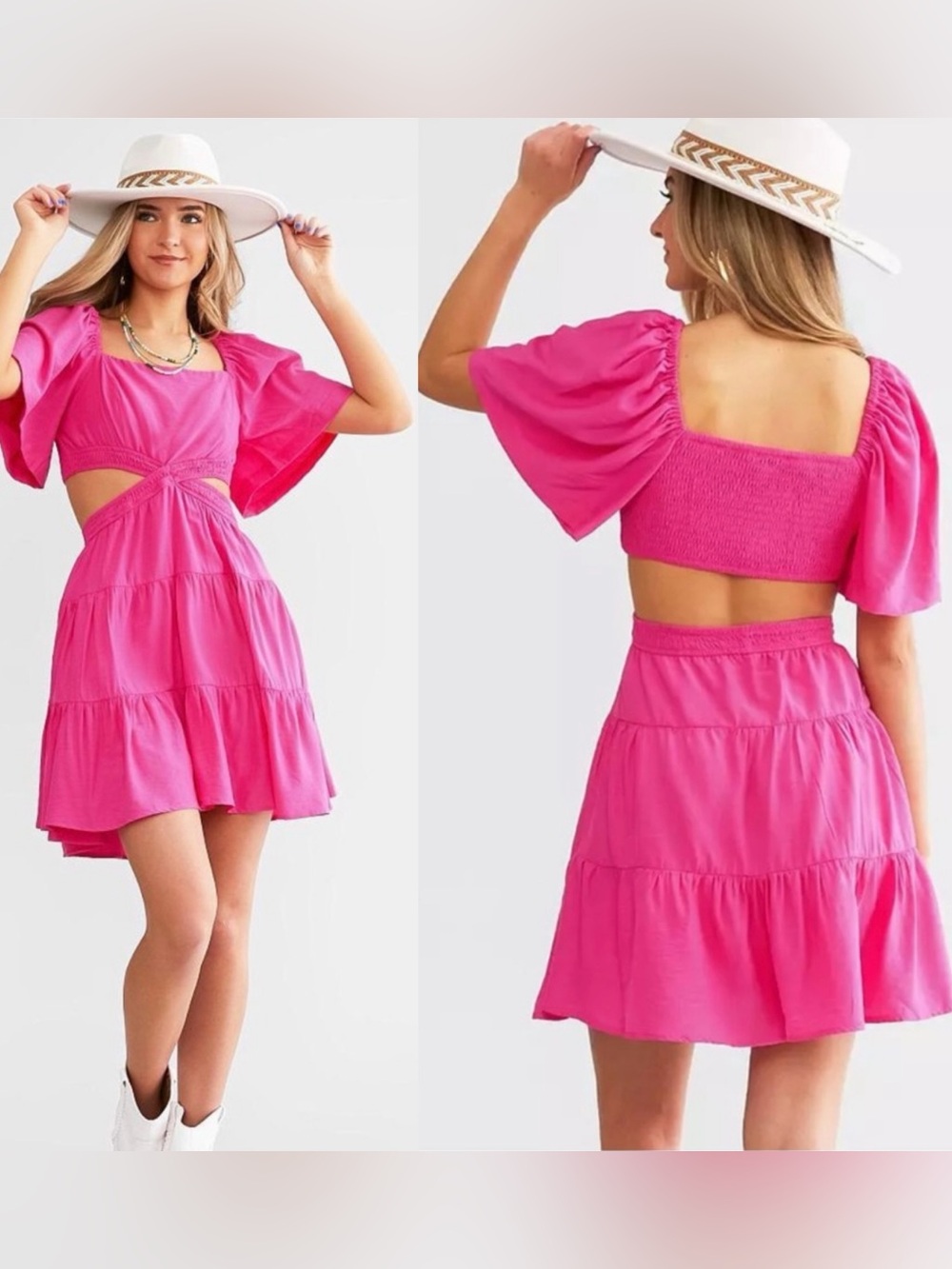 Willow & Root Fuchsia  Pink Cutout Tiered Mini Dress Size S